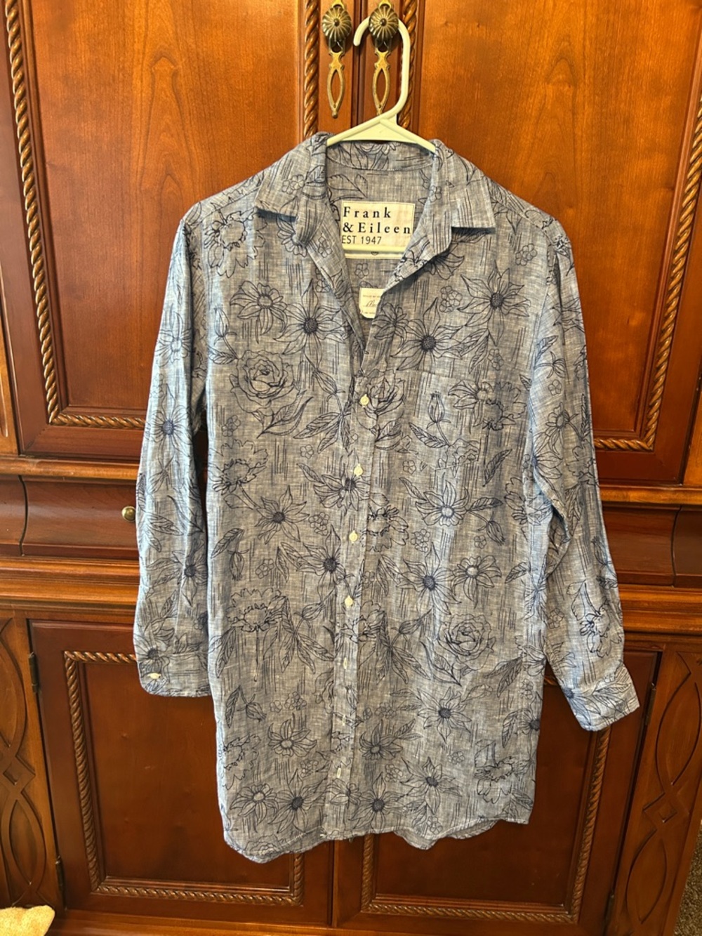 Frank & Eileen Light Blue Floral Button-Up Tunic
